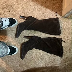 Tall Brown Suede Heeled Boots
